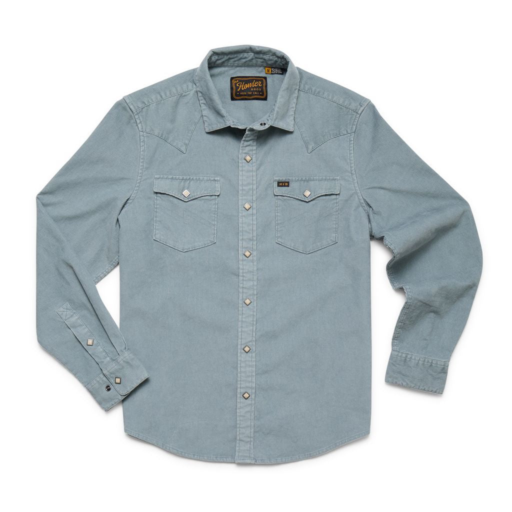 Banning Corduroy Long Sleeve Snapshirt- Iron Blue